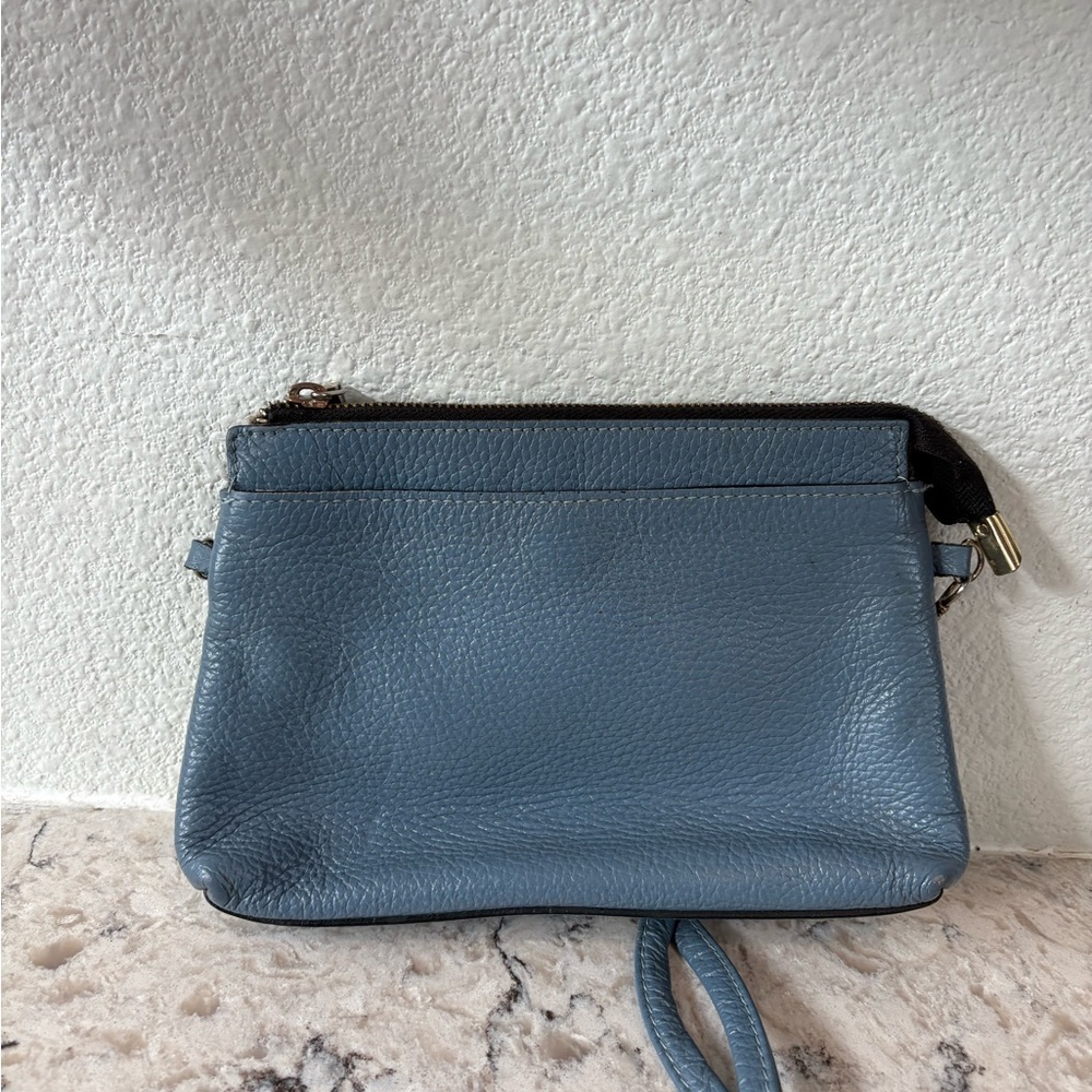 Pebbled Leather Crossbody Bag in Dusty Blue with Adjustable Strap - Picture 2 of 8